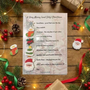 Divertida tarjeta navideña británica con parches bordados para regalar.