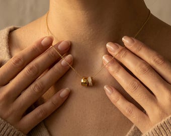 Minimalistische ketting met dubbele loop, delicate dubbele cirkelhanger, gouden en zilveren gestapelde ketting, sprankelende prachtige sieraden.