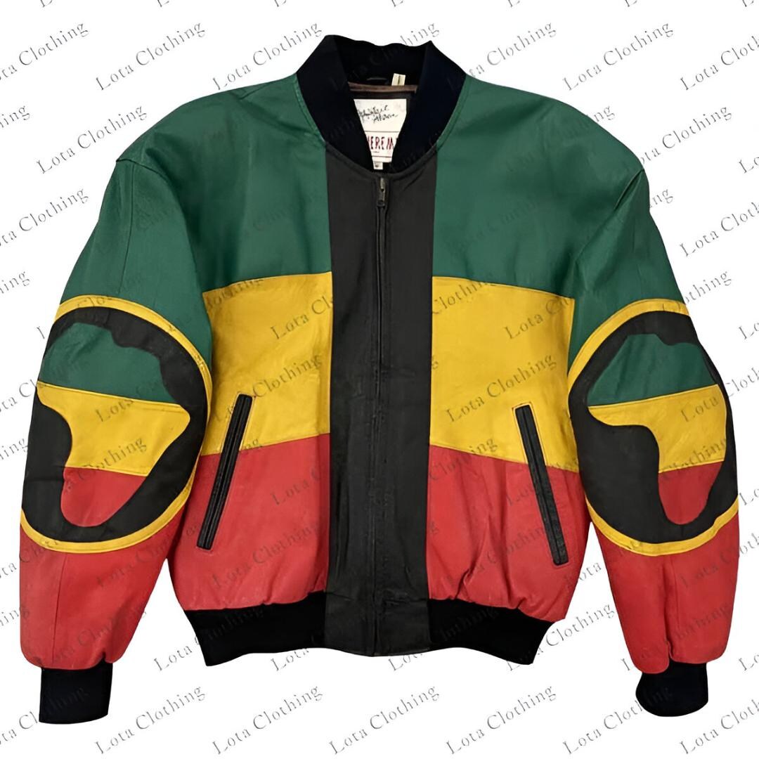Handmade Rasta Leather Bomber Jacket, 90s Style, Lion & Ankh - Etsy