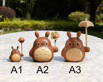 Handmade Totoro Desk Figurine, Ebony Wood Studio Ghibli Decor, Anime Sculpture