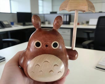 Handcrafted Wooden Totoro Figurine – Studio Ghibli Inspired Sculpture