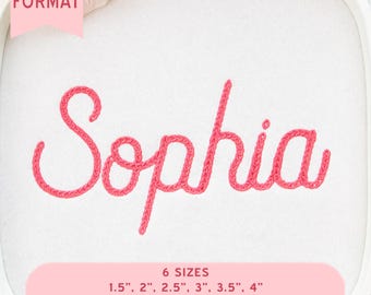 Sophia Chain-typsnitt, kedjestygnsbroderialfabet, maskinbroderitypsnitt, 6 storlekar, 8 format, kursivt typsnitt för namn och kläder