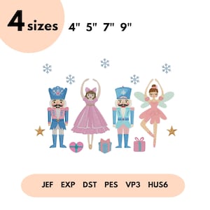Nutcracker Ballet Embroidery Design, Nutcracker And Bow Embroidery Files, Holiday Soldier & Ballerina Pattern, Nutcracker Holiday Gift