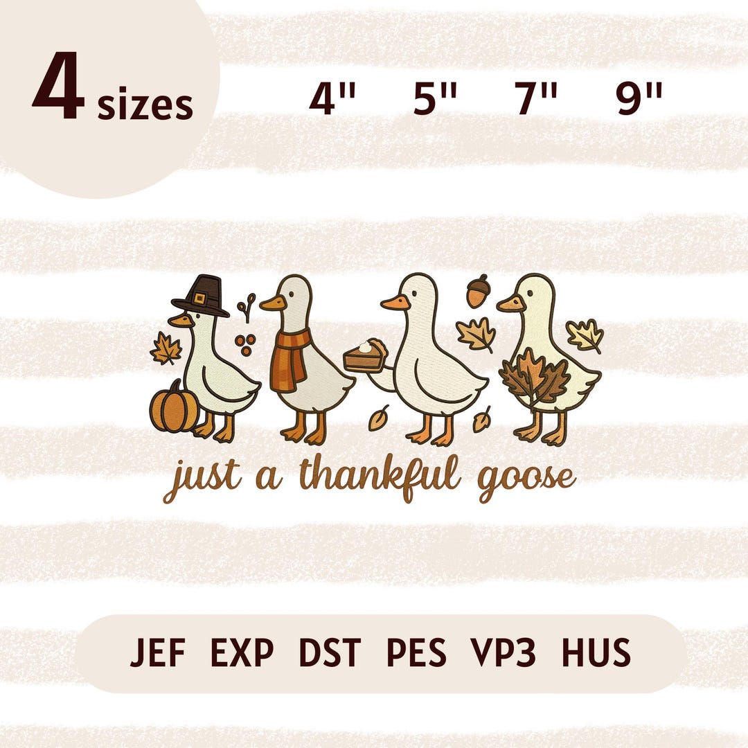 Just a Thankful Goose Embroidery Design, Funny Thanksgiving Retro Fall ...