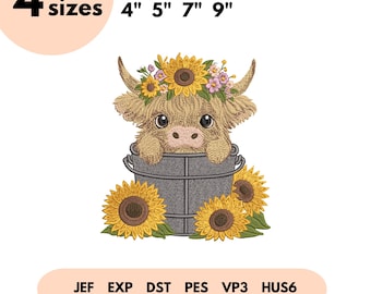 Baby Highland Cow Embroidery Design, Highland Cow Embroidery File, Baby Cow, Easter Spring, Farm Animals, Highland Cow