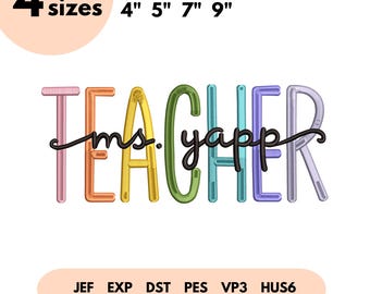Custom Teacher Name Embroidery Design, Personalized Teacher Embroidery File, Teacher Appreciation, Personalized Teacher, Teacher Gift