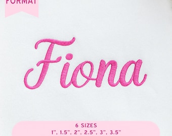 Fiona kursivt teckensnitt, maskinbroderitypsnitt, elegant manustypsnitt, BX-broderitypsnitt, namnbroderialfabet, omedelbar nedladdning, sex storlekar.