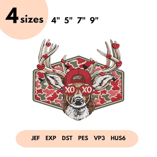 Valentine Buck Embroidery Design, Boys Valentines Embroidery File, Valentine Camo, Retro Valentines Hunting,Valentine Design For Deer Hunter