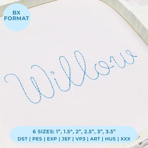 Broderitypsnitt med bönsöm och kursivt broderi, broderitypsnitt för babynamn, handskrivet manus för baby i storlek 6 + 8 format, direktnedladdning BX