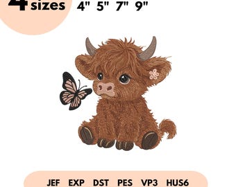 Baby Highland Cow Embroidery Design, Highland Cow Embroidery File, Baby Cow, Easter Spring, Farm Animals, Highland Cow