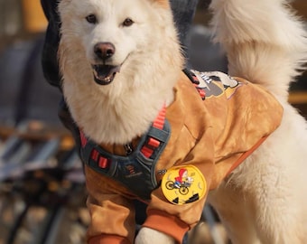 American Style Handmade Dog Jacket for Medium & Large Dogs | Retro Streetwear Pet Bomber Coat |  Dog Outfit
