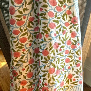 Hand Block Print Pomegranate Tangerine tea towels, Floral and fruits print Cotton towel