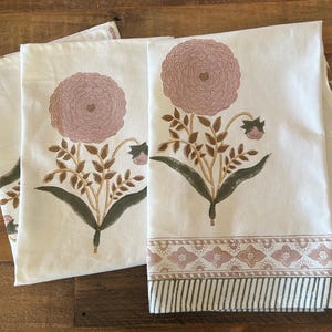 Elle Floral Block Print Tea Towel, Hand Printed Cotton Kitchen Towel