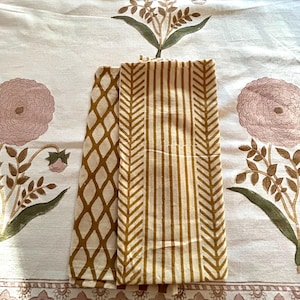 Golden Hour block print napkins, hand print table linen, cotton cloth table napkins