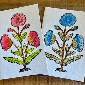 Royal Poppy Block Print Card Set: Handmade Khadi Paper, Pressed Flower Envelopes
