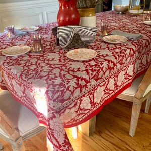 Laali block print cotton tablecloth, handprinted table linen, floral tablecloth, cotton tablecloth