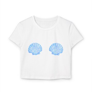 Clam Shell Bikini Women&#39;s Baby Tee, Summer Top, Beach Wear, Casual Tee, Gifts for Coastal Lovers, Nautical Inspired T-Shirt