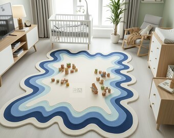 Scalloped Hand Tufted Beige Wool Rug - Modern Abstract Design, 8x10