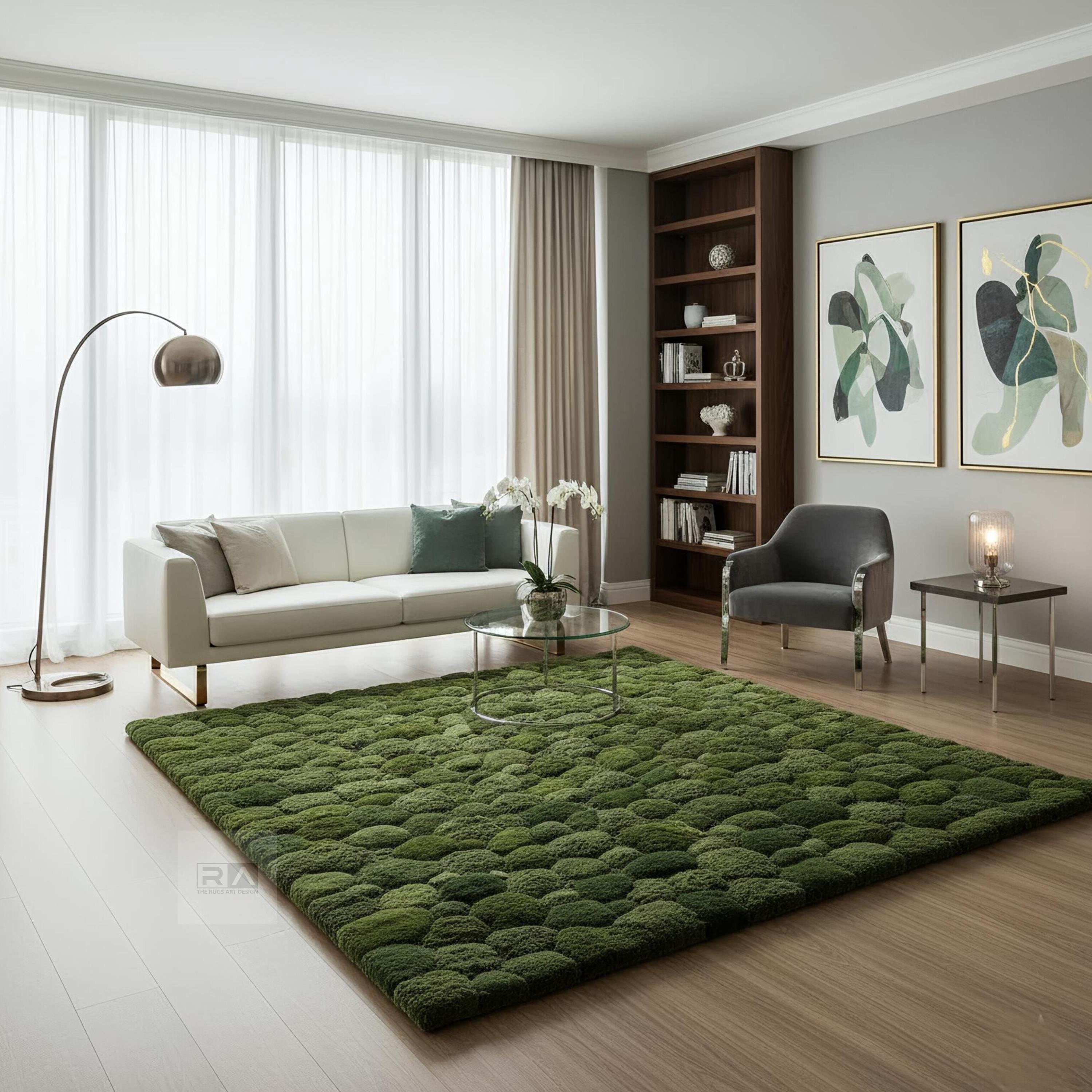 Hand Tufted Green Moss Wool Rug - Modern Abstract Forest Design - Etsy