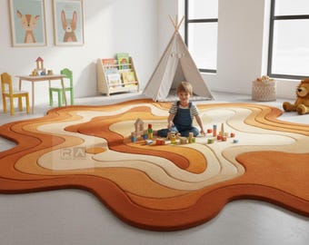 Hand Tufted Wool Rug: Orange Irregular Shape, Modern Home Decor (8x10 Ft)