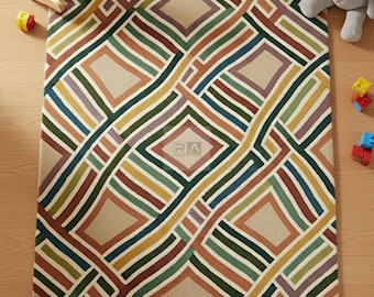 Multicolor Hand-Tufted Wool Rug: Modern Abstract Design 8x10