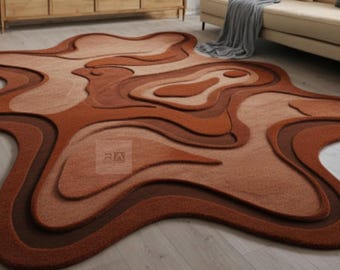 Orange Irregular Hand-Tufted Wool Rug - Modern Melting Design