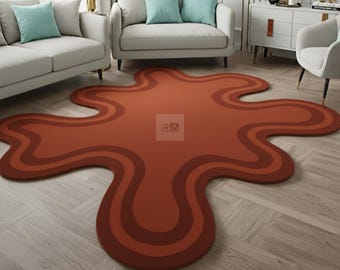 Orange Irregular Hand-Tufted Wool Rug - Modern Melting Design