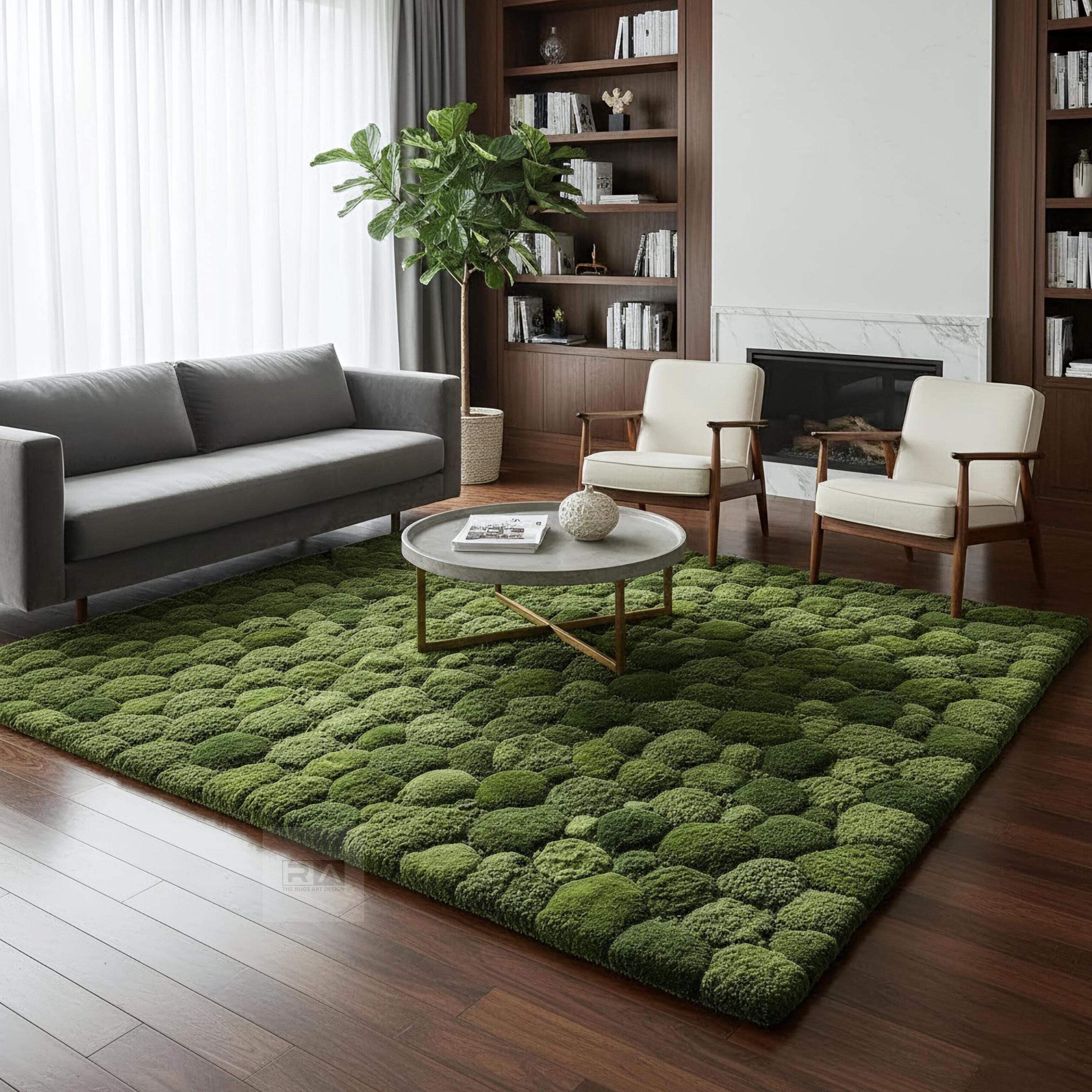 Hand Tufted Green Moss Wool Rug - Modern Abstract Forest Design - Etsy