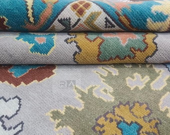 Handgeknoopt beige oushak-wollen vloerkleed - Turks tapijt 8 x 10