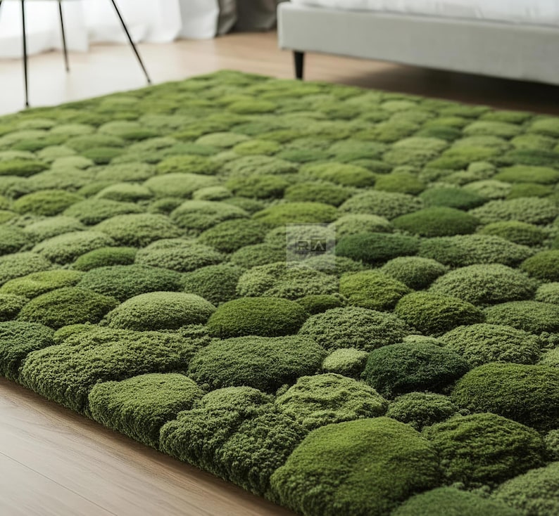 Hand Tufted Green Moss Wool Rug - Modern Abstract Forest Design - Etsy