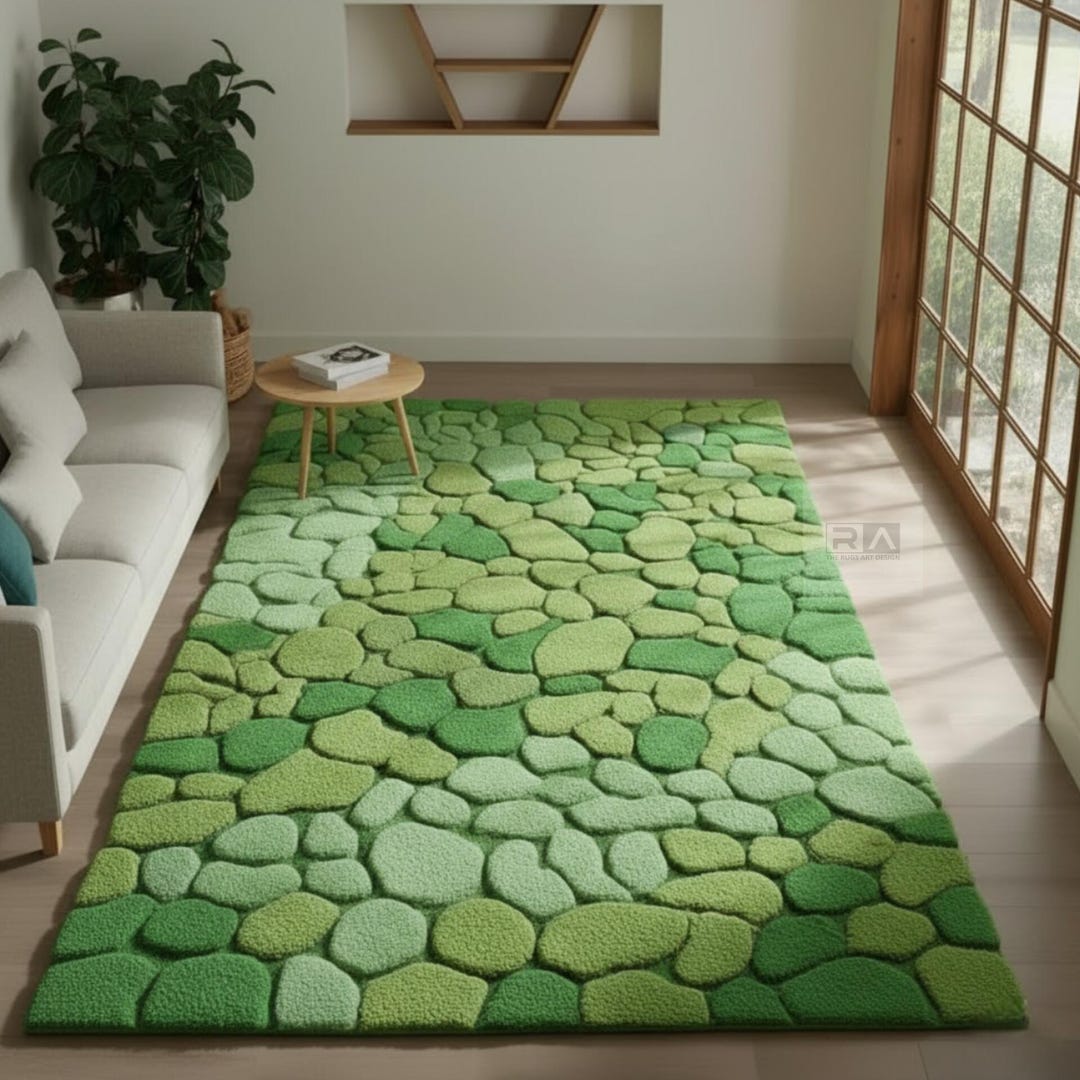 Hand Tufted Green Moss Wool Rug - Modern Abstract Forest Design - Etsy