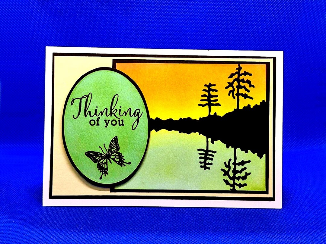 Handmade Thinking of You Card: Butterfly Sunset Lake Scene - Etsy