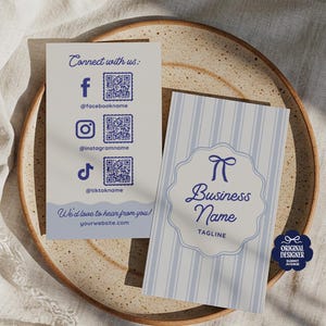 Whimsical Connect Card Canva Template, Vintage Coquette Design Connect With Us Business Card, Editable 2"x3.5"