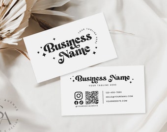 Plantilla de tarjeta de presentación retro editable con código QR, plantilla de tarjeta de presentación moderna de descarga instantánea, plantilla de tarjeta de presentación imprimible - Maggie