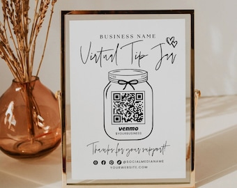 Printable Virtual Tip Jar Venmo Payment Sign, QR Code Sign Template ...
