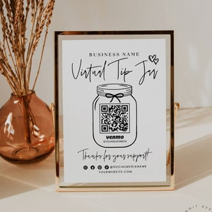 Printable Virtual Tip Jar Venmo Payment Sign, Editable Tips Accepted Sign Canva Template, QR Code Sign Template, Instant Download - ModFab