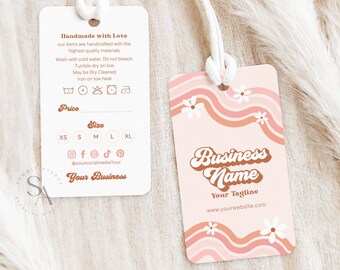 Retro Script Editable Price Tag Canva Template, Groovy Printable Product Tags, Custom Clothing Hang Tag, Business Hang Tag Template, Peachy