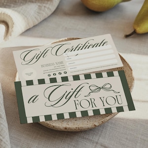 Luxury Gift Certificate Template, Elegant Editable Canva Template, Luxe beige olive aesthetic Voucher Design, DIY Printable Gift Card Design
