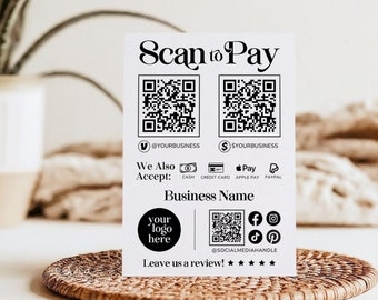 Editable Modern Scan to Pay QR Sign, DIY Minimalist Printable Payment Sign, Accepted Payments Sign, Business QR Sign Canva Template, SimplyV