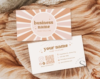 Editable Retro Sun Business Card Template QR Code, Colorful Instant Download Canva Business Card, Printable Business Card, Shelby