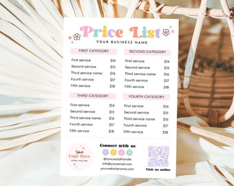 Floral Retro DIY Printable Price List Canva Template, Editable Pricing Sheet, Salon Price List, Pricing Guide, Printable Payment Sign, Becka