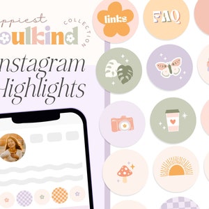 Retro Boho vibe Instagram Highlight Covers, Editable Canva Instagram Story Icons, 70s Cottagecore Instagram Highlight Story Icons - Happi