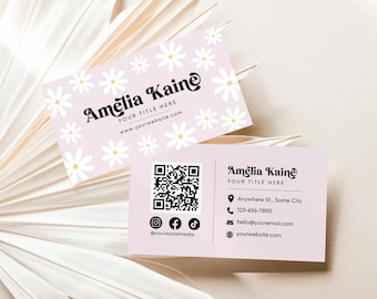 Retro Business Card Canva Template QR Code, Printable Daisy Business Card Design, Editable QR Code Business Card, Scannable Card, Dayzee