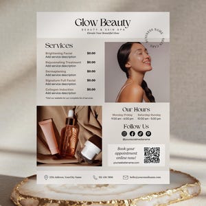 Modern Beauty Salon Flyer Template, Spa And Wellness Flyer, Skin Care Services Flyer, Neutral Esthetician Flyer Canva Template, Mya