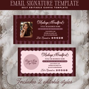 Burgundy Email Signature Template Canva, Luxury  Email Branding, Editable  Elegant Small Business digital footer Design - Madi