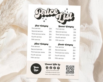 Retro DIY Printable Price List Canva Template, Editable Pricing Sheet, Salon Price List, Pricing Guide Sign, Market Price Sheet, Among Misti