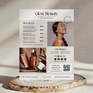 Modern Beauty Salon Flyer Template, Spa And Wellness Flyer, Skin Care Services Flyer, Neutral Esthetician Flyer Canva Template, Mya