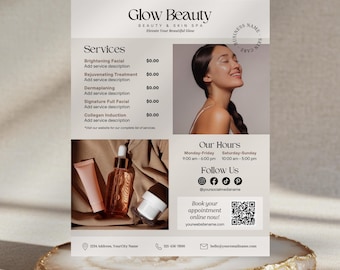 Moderner Schönheitssalon Flyer Vorlage, Spa- und Wellness-Flyer, Flyer für Hautpflege-Services, Neutraler Kosmetik-Flyer Canva-Vorlage, Mya