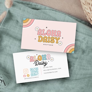 Bearbeitbare Retro Bunte Visitenkarte Vorlage QR-Code, Boho Sofortiger Download Canva Visitenkarte, druckbare Visitenkarte Vorlage - Aloha