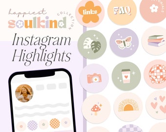 Retro Boho vibe Instagram Highlight Covers, Editable Canva Instagram Story Icons, 70s Cottagecore Instagram Highlight Story Icons - Happi